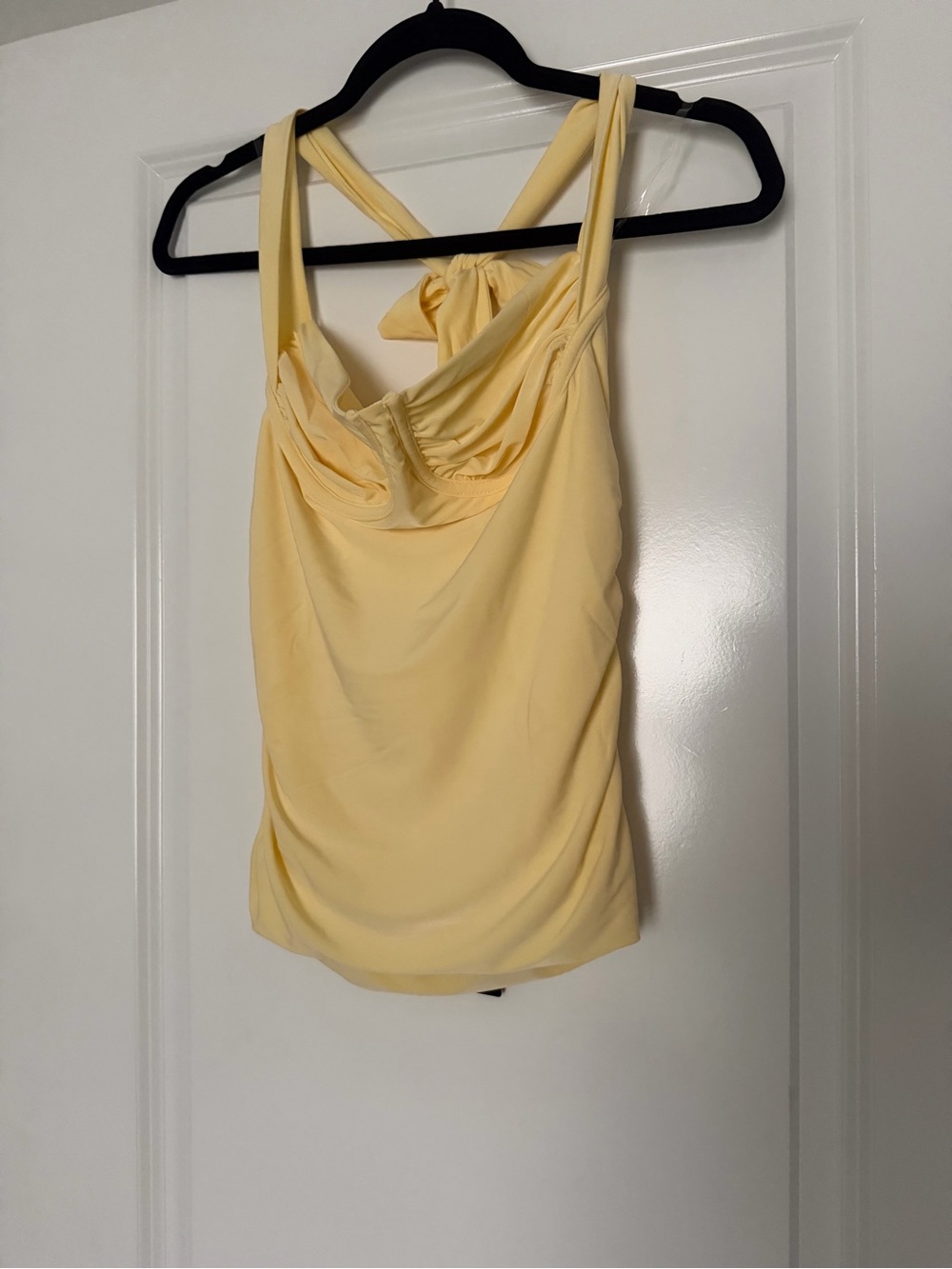 Fashion Nova Pale Yellow Cowl Neck Tie-Back Camisole